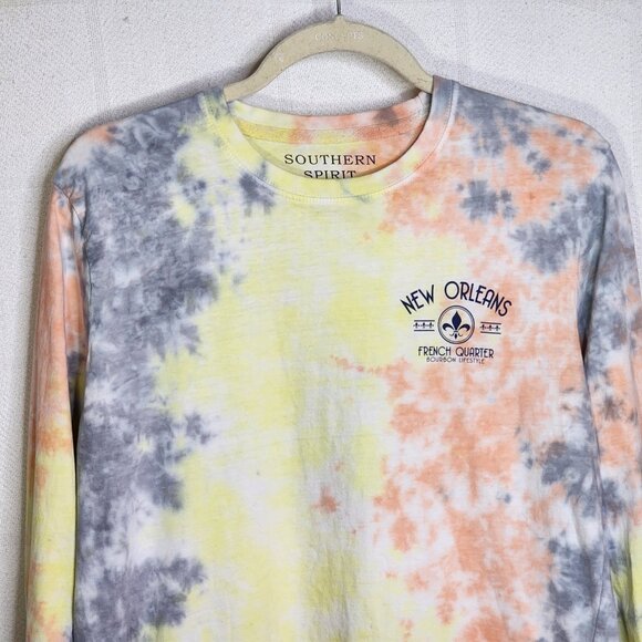 Southern Spirit Multi Color Blue Yellow Orange Tie Dye Cotton New Orleans Tee M - Picture 5 of 16